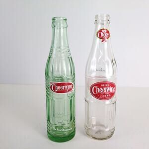 Set 2 Cheerwine Glass Soda Bottles 1967 8oz Green & 12oz 2017 100th Anniversary